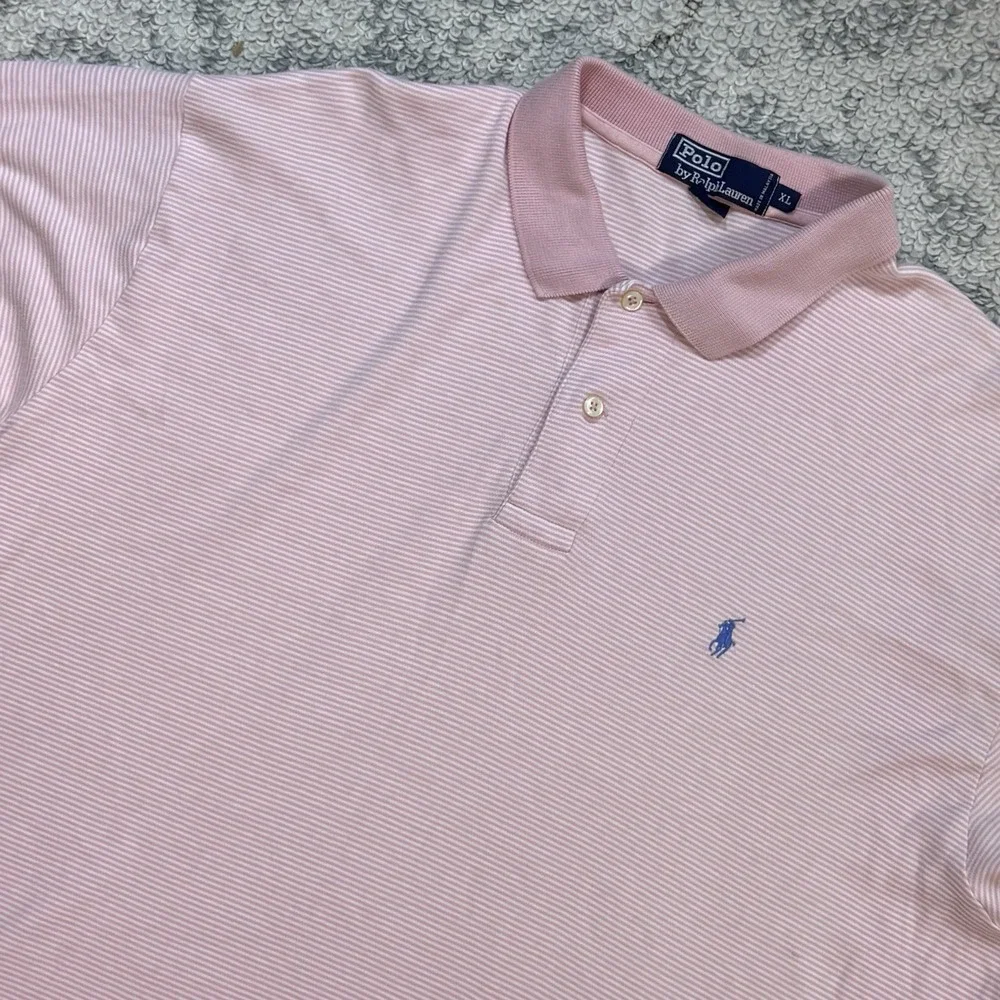 Polo Ralph Lauren Vintage Pink Striped Short Sleeve Polo Shirt Mens XL‎ Preppy